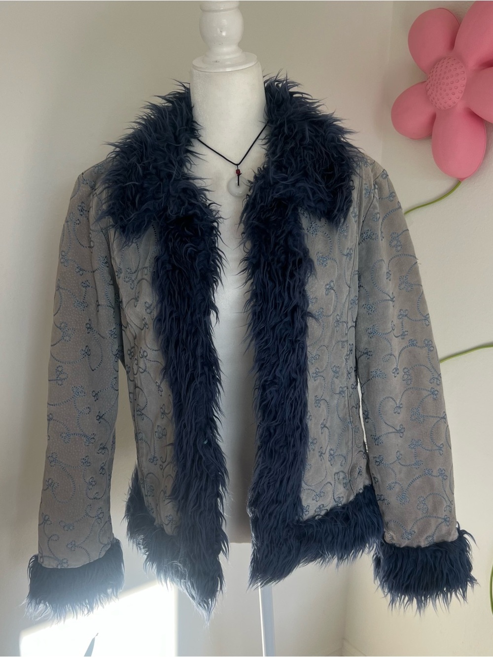 Vintage 90s Genuine Leather Fur Trim Jacket